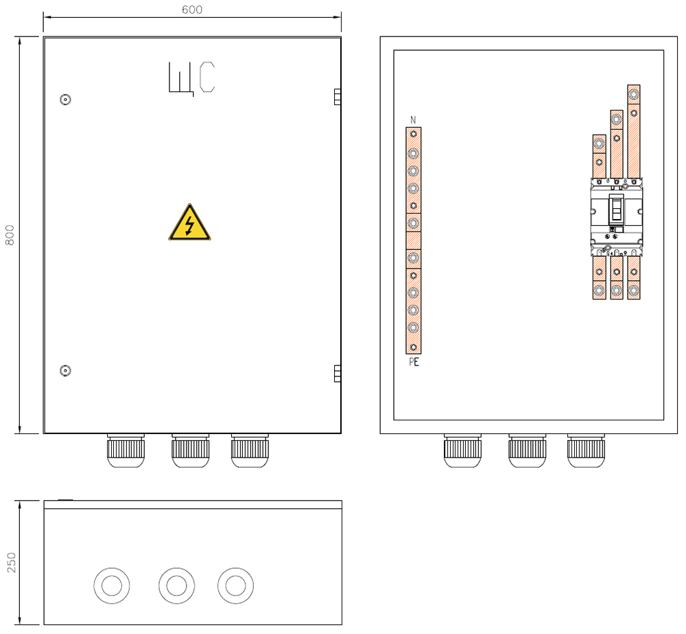Щит соединительный 250 А (габаритные размеры)