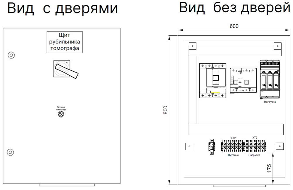 Щит рубильника томографа 125 А (габаритные размеры)