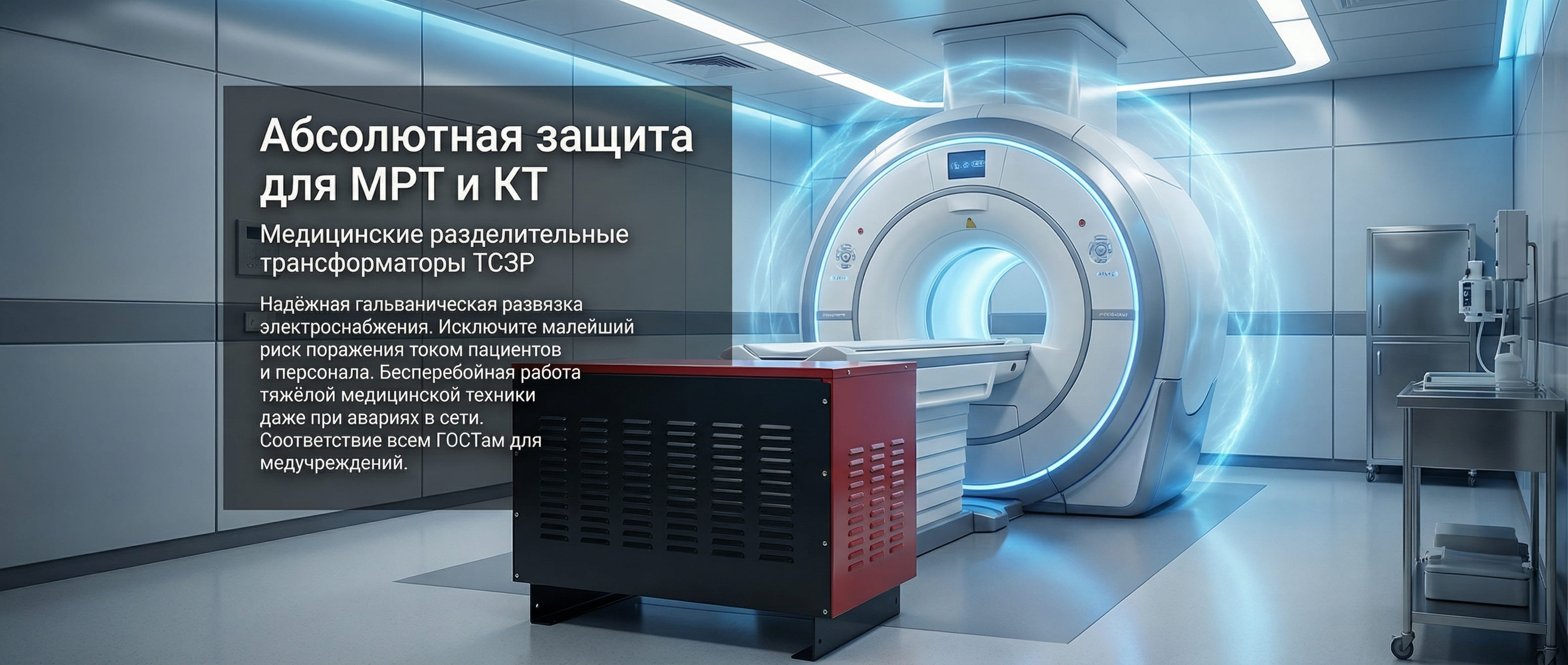 Купить медицинский разделительный трансформатор для обеспечения гальванической развязки томографов (МРТ, КТ) и ангиографов