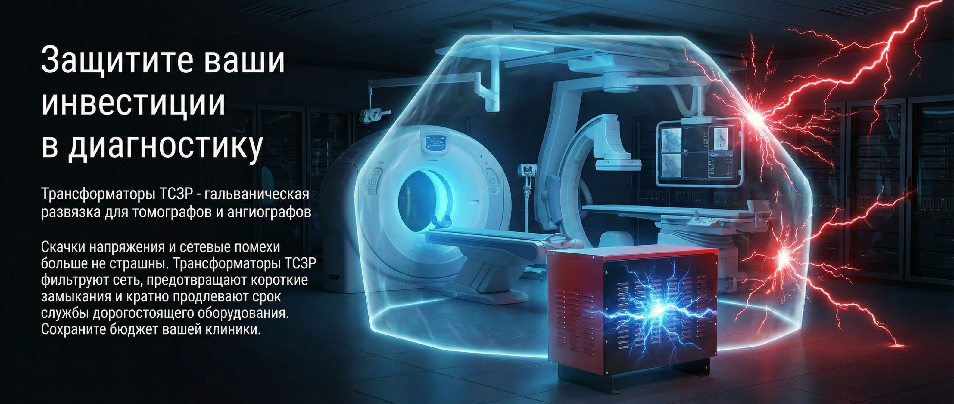 Купить медицинский разделительный трансформатор для обеспечения гальванической развязки томографов (МРТ, КТ) и ангиографов